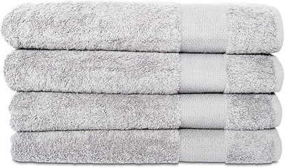 Hencely Premium Bath Towel Set of 4-28x58 Inches - High Absorbency, Quick Drying - 100% Soft Turkish Cotton Towels - Ideal for Home, Bathroom, Hotel, Spa, and Gym - Silver