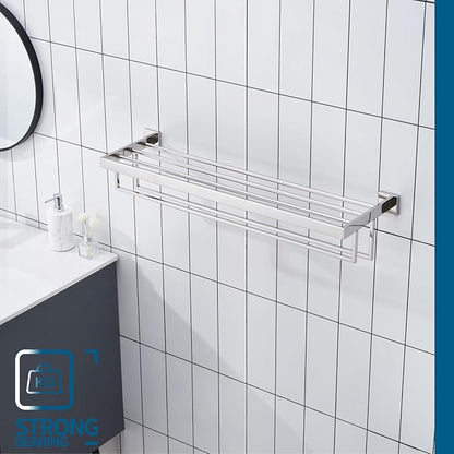 KOKOSIRI 32'' Bathroom Towel Shelf Chrome Towel Rack with Two Bath Towel Bars SUS304 Stainless Steel Wall Mounted, Polished Finish B6003CH-L32