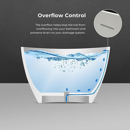 Upgraded 65" Solid Surface Freestanding Bathtub, Oval Stone Resin Tub with Overflow and Pop-up Drain, Matte White