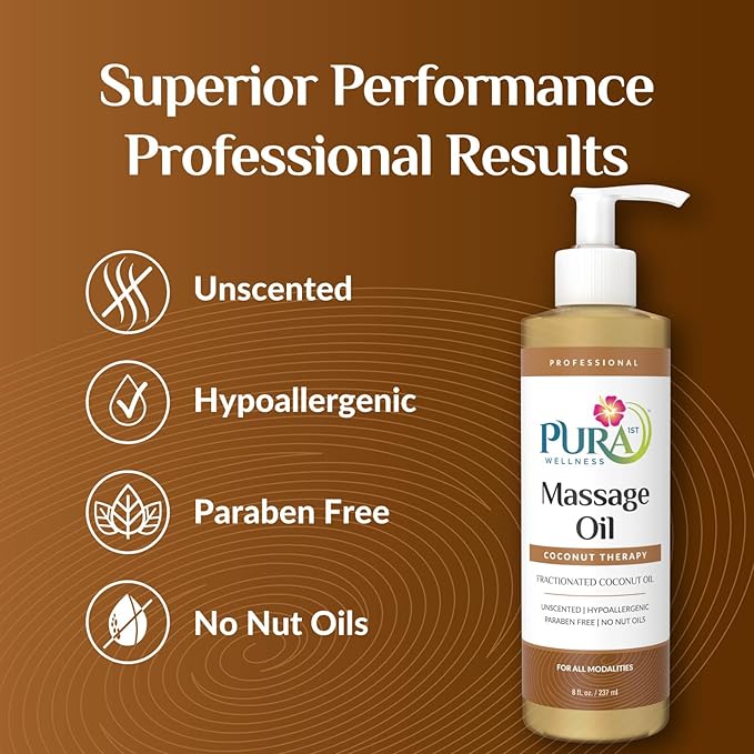 Coconut Therapy Massage Oil, Coconut Massage, Physical Therapy Coconut Oil, Professional Deep Tissue Therapy, Pura Wellness Massage Oil, Unscented Oil for Physical Therapy and Recovery, 8oz