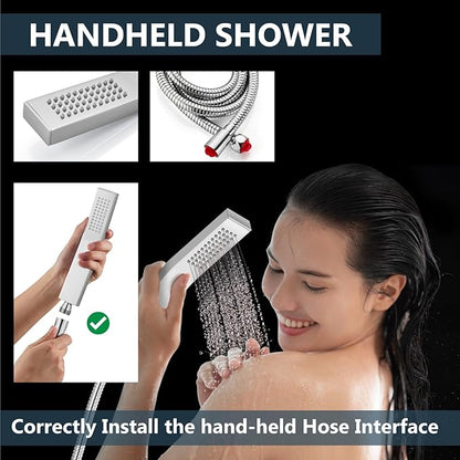 Aolemi Ceiling Mount Shower System Rain Shower Head with Handheld Spray High Pressure Shower Faucet Set Rough-in Valve Shower Trim Kit Included Bathroom Polish Chrome 8 Inch Ceiling Shower Head