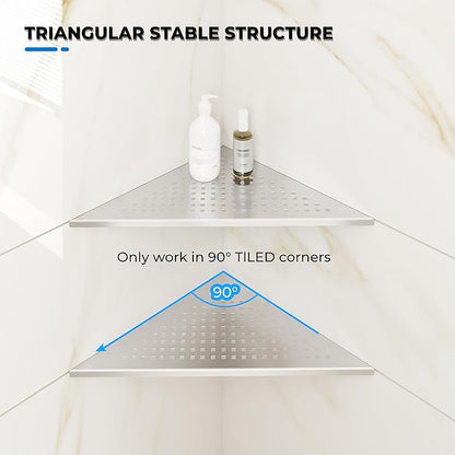 FerdY 2-Pack 10" Brushed Nickel Recessed Corner Shower Shelf, for Tiled Bathroom Walls, 304 Stainless Steel Floating Shower Shelf, Shower Caddy Storage Shelves, No Drilling Required, Point Triangle
