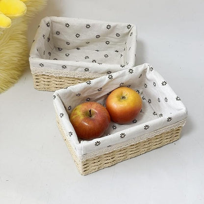 4-Pack Handmade Beige Woven Paper Rope Storage Baskets with Inner Handles & Removable Liners, Rectangular Organizers for Drawers, Shelves & Closets, Decorative Small Storage Bins