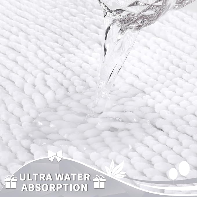 Yimobra Toilet Rugs U Shaped Washable, Extra Thick Soft Absorbent Chenille Contour Bathroom Rugs for Toilet 24x20 Inch, Quick Dry Non Slip Toilet Mat for Bath Floor, White