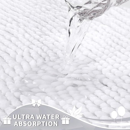 Yimobra Toilet Rugs U Shaped Washable, Extra Thick Soft Absorbent Chenille Contour Bathroom Rugs for Toilet 24x20 Inch, Quick Dry Non Slip Toilet Mat for Bath Floor, White