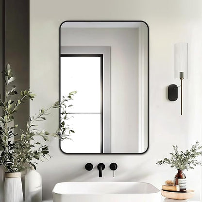 Delma Bathroom Vanity Mirror, Black Framed Bathroom Mirror for Over Sink, High-Definition Bathroom Mirror, Versatile Bathroom Vanity Mirror, Hangs Horizontally or Vertically(30x20, Black)
