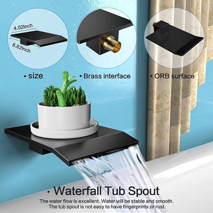 Shower System Rain Shower Faucet Set with Tub Spout,10 inch Bathroom Wall Mounted Waterfall Bathtub Faucet with Handheld Spray and Rough-in Valve Body and Trim kit,Matte Black