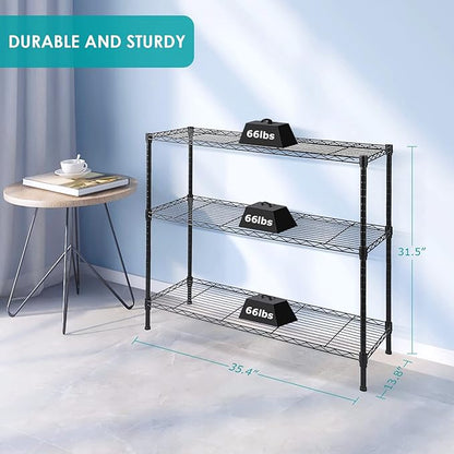 BNSPLY 3-Tier Wire Shelving Unit, Adjustable Metal Wire Shelves with NSF Certified, Standing Storage Shelf Unit for Laundry, Bathroom, Kitchen, Pantry, Closet (13.7" D x 35.5" W x 31.5" H, Black)