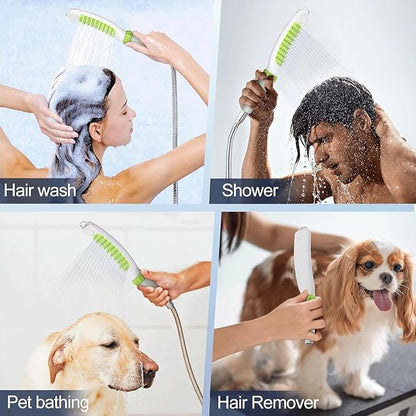 Dog Shower Attachment, Rubber Dog Grooming Bath Brush for Long & Short Haired Dogs and Cats, Pet Hair Scrubber For Washing, Deshedding, Massage, Stainless Steel Shower Hose