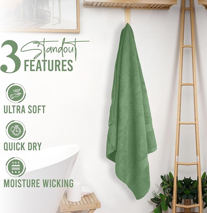 RIVERSIDE 100% Ring Spun Cotton Large Bath Towels Set of 4, 27 x 54 – Quick Dry, Soft & Highly Absorbent Towels for Shower & Bathroom – Luxury 600 GSM Towels for Home, Spa, Gym, Hotel, Sage Green