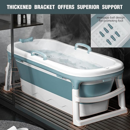 biosp 54'' Portable Bathtub for Adult, Foldable Collapsible Bathtub with 3 lids, Outdoor Hot Tub, Large Thicken Tub for Ice Bath, Home Sauna, Sweat Steaming, Spa Barrel, Shower