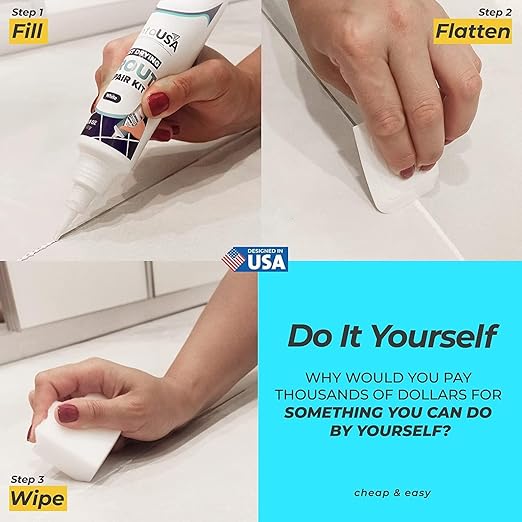 PentaUSA Tile Grout - Large Grout Filler Repairs Renews Tube, Fast Drying Grout Repair Kit, Odorless Formula - Grout Floater Included - 13.4oz / 380gr (White)