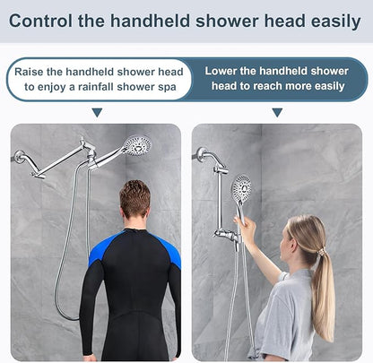 BRIGHT SHOWERS Brass Shower Head Extension Arm for Rain and Handheld Shower Head, 10 Inch Universal Shower Arm Extender, Height & Angle Adjustable, Chrome