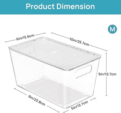Vtopmart 1 Pack Clear Stackable Storage Bins with Lids, Medium Plastic Containers with Handle for Pantry Organizer and Storage,Perfect for Kitchen,Fridge,Cabinet, Closet,Bathroom Organization