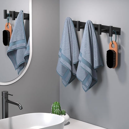 HUFEEOH Coat Hooks Wall Mount, Black T Shaped 5 Hooks Stainless Steel Wall Hooks Towel Rack for Hanging, Heavy Duty Key Holder Hat Rack Used for Bathroom Mudroom Entryway