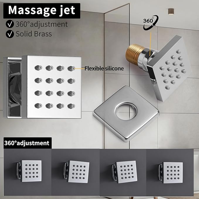 Bathroom shower system Ceiling 14x20 inch shower head, spray with handle, 6 PCS Body Jet and Handheld, temperature display shower faucet set (Chrome)