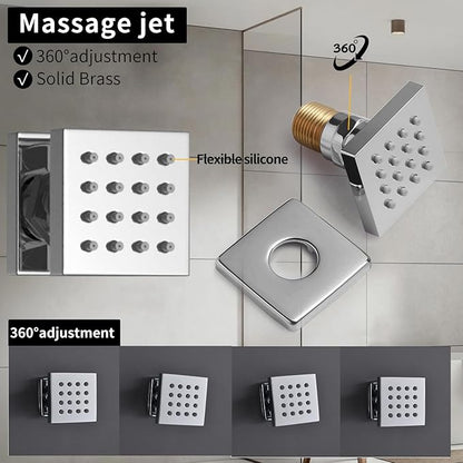 Bathroom shower system Ceiling 14x20 inch shower head, spray with handle, 6 PCS Body Jet and Handheld, temperature display shower faucet set (Chrome)