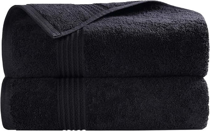 Superior Egyptian Cotton Bath Towel Set, Home Bathroom Towels, Master, Guest Bath, Decor Essentials, Quick Dry, Absorbent, Large Body Towels, Spa, Hotel, Resort, Adult, Kids, Set of 2, Black
