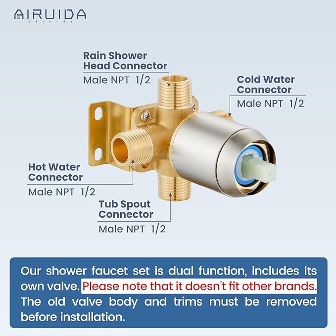 Airuida Shower Faucet Set and Handle Set Single Function Shower Trim Kit Ceiling Mount Rainfall Shower System with Male Threads and Rough-in Valve 10 Inch Square Shower Head Brushed Nickel