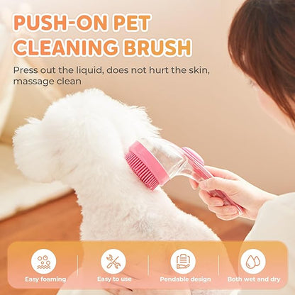 Pet Bath Brush with Shampoo Dispenser, Dog Bath Brush and Grooming Massage Brush for Dogs & Cats, Easy Dog Washing Brush for Short and Long Hair, Coarse and Fine Teeth 2pcs (Green)