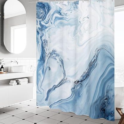 MitoVilla Blue Marble Extra Long Shower Curtain Set 72 x 84, Modern Ombre 84 inch XL Shower Curtains for Chic Bathroom Decor, Abstract Watercolor Fabric Shower Curtain
