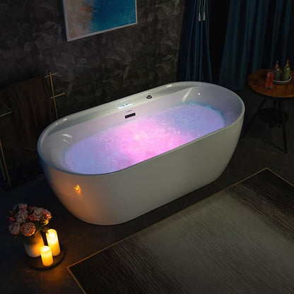 WOODBRIDGE 72" x 35-3/8" Whirlpool and Air Bath Heated Soaking Combination Tub with Adjustable Speed Air Blower and Display Control Panel, Matte Black Finish Trim and Drain Kit,BM-500