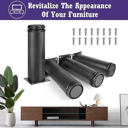7 Inch Metal Furniture Legs Stainless Steel Adjustable Legs Black Metal Legs Round Cabinet Legs for Coffee Table Cabinet Desk Sofa Shelves, Pack of 4