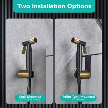 BARROCK Handheld Bidet Sprayer for Toilet, Stainless Steel Metal Made Baby Cloth Diaper Spraying Kit, Bathroom Toilet Bidet Attachment Set for Bathing Pets and Feminine Washing,Matte Black and Gold