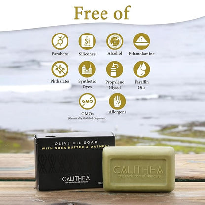 Calithea 3 Pack Soap Bars: Olive Oil Soap with Shea Butter & Oatmeal