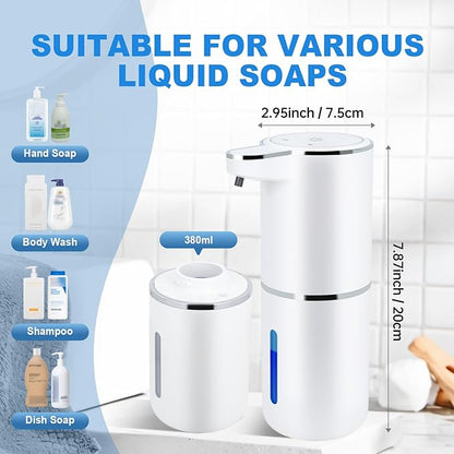 Automatic Soap Dispenser Touchless - Liquid Hand Soap Dispenser for Bathroom, Adjustable Volume for Thick & Thin Liquid, USB Rechargeable Electric Hands Free Dish Soap Gel Dispenser for Kitchen