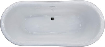 ANZZI Freestanding Tub 71", Ruby Series, In Glossy White Acrylic Oval Flat Bottom Freestanding Bathtub, Luxury Soaking Deep Large Tub with Built-in Overflow and Drain (FT-AZ113)