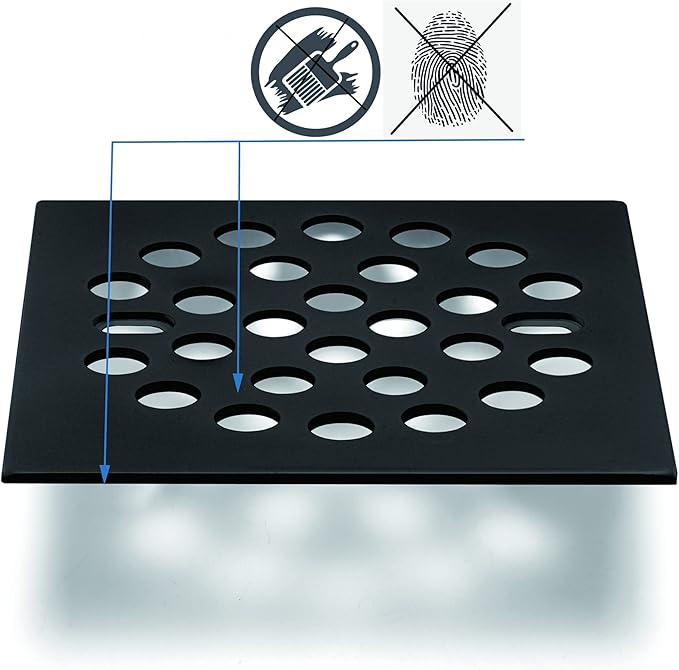 RRAJJ Square Improve 4-1/4 Inch(108mm*108mm) Screw-in Shower Floor Drain Grate Strainer (Black)