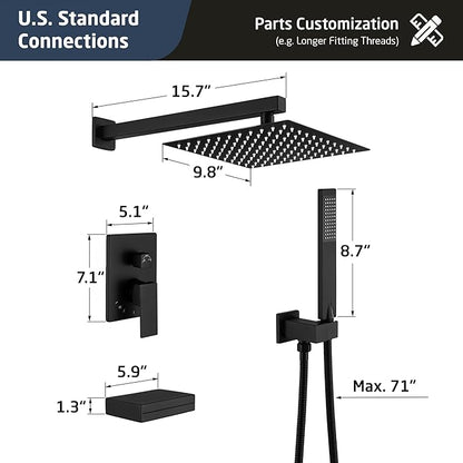 KES Shower System with Tub Spout, Matte Black Shower Faucet Set Complete 10 Inch Rain Shower Head with Handheld Spray and Waterfall Bathtub, cUPC Pressure Balance Shower Valve Trim Kit, XB6305F18-BK