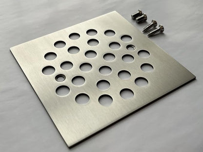 4-1/4 Inch Screw-in Square Floor Drain Cover Replacement Shower Grates with Screws (Brushed Nickel)
