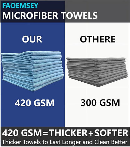 Microfiber Towels,10-Pack,16"x16",420GSM Edgeless,Soft Absorbent,Professional Polishing,Wax Removal,Car Detailing,Home Cleaning Rays,Sky Blue