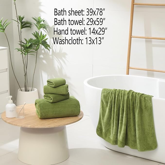 YTYC 29x59 Inch Bath Towels Set of 6 Large, Super Soft Absorbent Lint Free Microfiber Shower Towels for Bathroom 80% Polyester (Lemon Green,6 Piece)