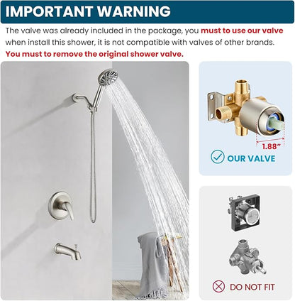 gotonovo Bathroom Shower Head Kit High Pressure Combo System Shower Faucet 6 Modes ABS Handheld Spray Shower Trim Kit Valve Included Shower Head and Handle Set Brushed Nickel