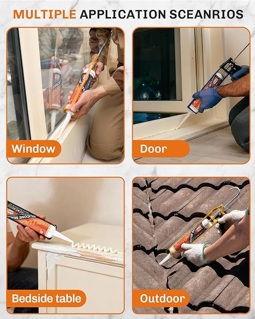 WELLUCK Almond Silicone Caulk, 100% Waterproof Caulking Silicone Sealant Flexible Cartridge Adhesive for Kitchen, Bathroom, Window, Door, Glass, Bathtub,Leak Sealing,Almond/Cream (10.2 OZ, 1Pack)