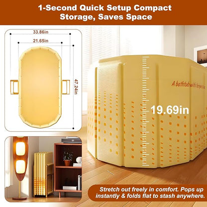 Portable Bathtub for Adult 47" Large Collapsible Cold Plunge Bathtub Foldable No Installation Ice Bath Tub for Shower Stall, Bathroom Hot SPA Soaking Standing Tub