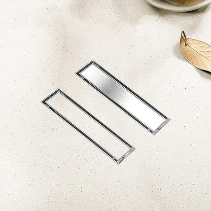 Linear Shower Drain, 12 inch Drain with Tile Insert 2-in-1 Panel, Brushed 304 Stainless Steel Shower Floor Drain, Linear Drain with Hair Strainer and Adjustable Feet