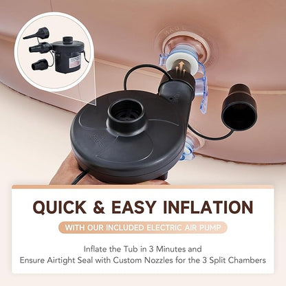 CO-Z Inflatable Bathtub with Electric Air Pump and Bath Pillow Headrest, Portable Blow Up Bath Tub for Adults, Outdoor & Indoor Freestanding Foldable Spa Tub with Cover Drainage Cup Holder,Brown