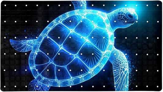 Bathtub Mats for Shower Tub, Anti-Slip Bath Mats for Inside Tub, Bathroom Shower Mats with Drain Holes and Suction Cups (Art Glowing Ocean Turtle Neon Blue Pattern)