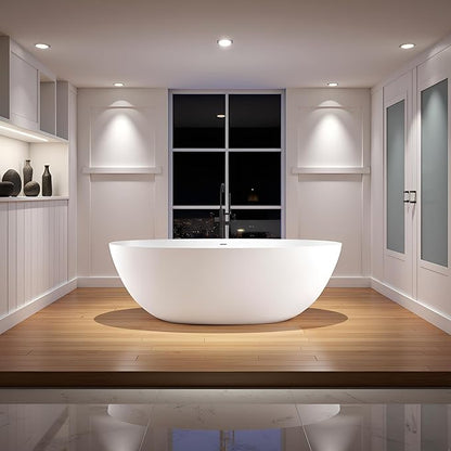 71'' Freestanding Solid Surface Resin Stone Bathtub, Freestanding Tub, Contemporary Design Stand Alone Tub with Pop-up Drain and Overflow, cUPC Certified, Matte White (Oval) AM3031800…