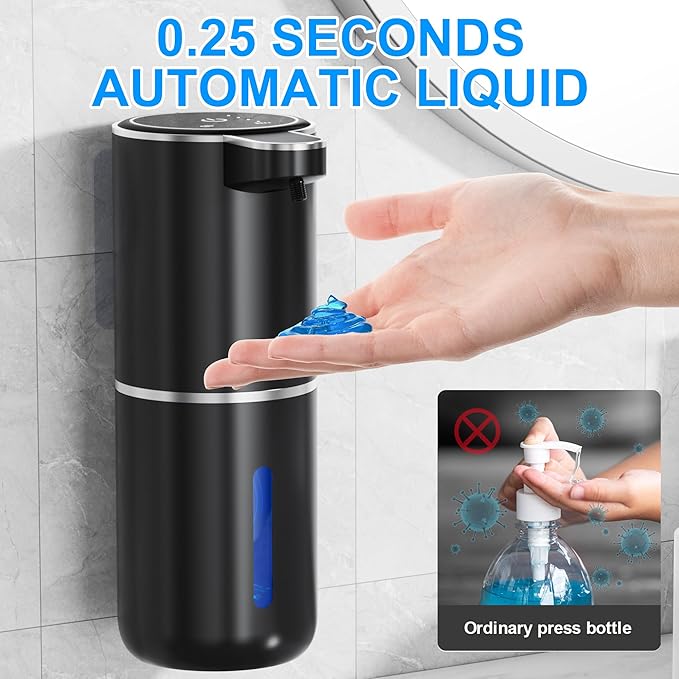Automatic Soap Dispenser Touchless,Liquid Soap Dispenser 4-Level Adjustable Hands-Free Wall Mount Soap Dispensing for Bathroom and Kitchen Black