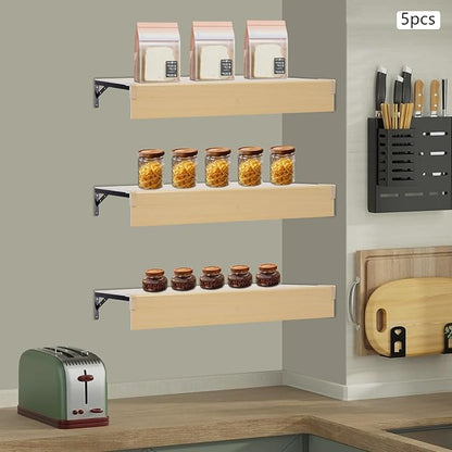 33 Inch Floating Shelves for Wall, 16 Inch Deep Hanging Shelf, Large Display & Storage Shelf for Bathroom, Bedroom, Living Room, Set of 5 (Light Wood Color, 24 Inch)