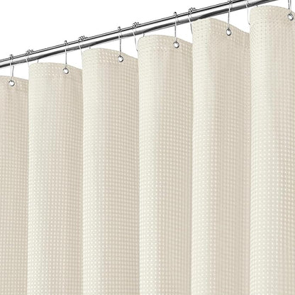 Inhousolu Fabric Shower Curtain Waffle Weave, 230 GSM Heavy Duty, Weighted Hem, 14 Metal Hooks, Water Repellent, Machine Washable, Hotel Spa Luxury Bath Curtain Set, 72 x 72 Inch, Ivory