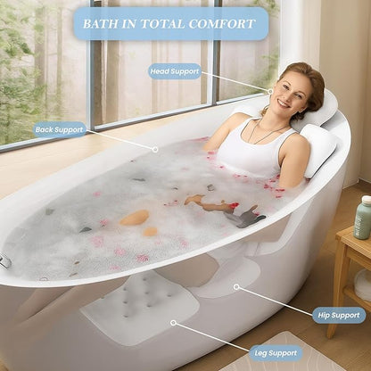Bath Pillow for Tub | 4D Air Mesh Fabric - Plush Bathtub Pillow for Neck & Back Support, Hot Tub Pillow with 6 Non-Slip Suction Cups | Spa Pillow for Relaxation and Comfort (White). (Full Body White)
