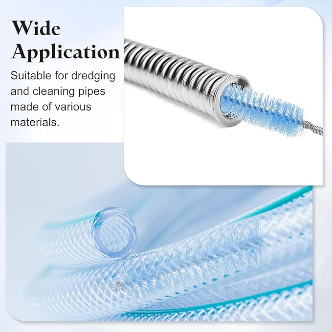 HARFINGTON 3pcs Flexible Long Drain Brush Straw Cleaner Set 61.02" Stainless Steel Double Ended Hose Brush with 8" Nylon Long Tube Pipe Cleaning for Fish Tank Sink Pipe, Black
