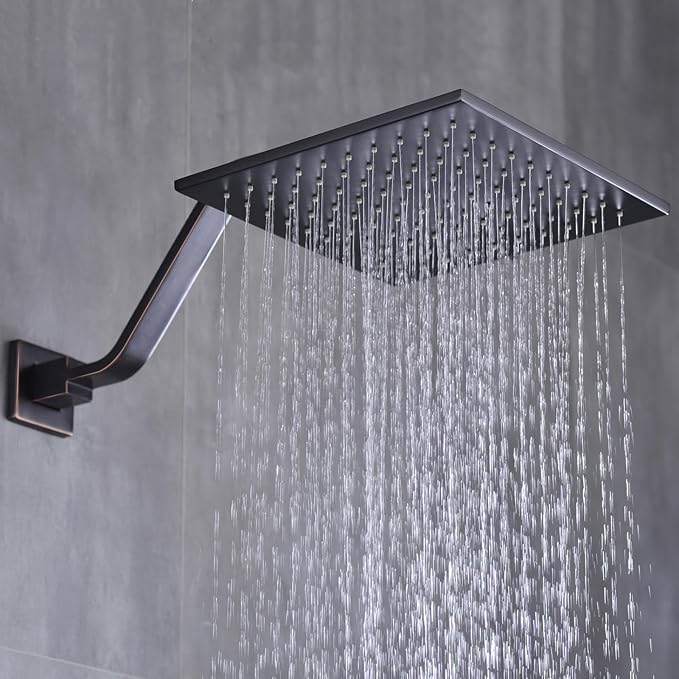 16 Inch S Shape Oil Rubbed Bronze Shower Head Arm, Square Wall Mounted Shower Arm and Flange Included