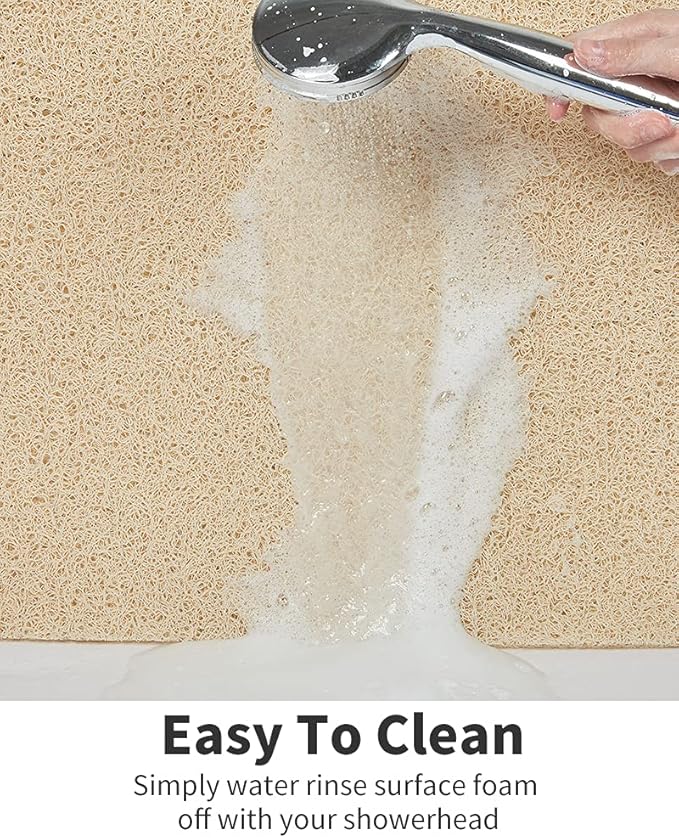 Non Slip Shower Mat, Comfortable Bath mat for Textured Surface,Quick Drying Easy Cleaning Shower Floor Mat for Wet Area,Without Suction Cups Beige 24 x 24
